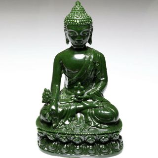 Scarce - Museum Quality Buddha Green Jade Stone Hand Made Vintage Statue
