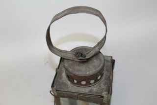 VERY RARE 19TH C TIN AND GLASS HANGING LANTERN WITH EMBOSSED REFLECTOR 10