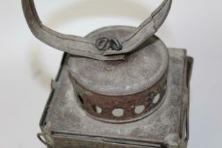 VERY RARE 19TH C TIN AND GLASS HANGING LANTERN WITH EMBOSSED REFLECTOR 11