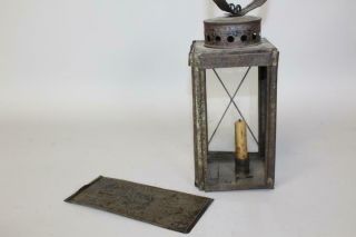 VERY RARE 19TH C TIN AND GLASS HANGING LANTERN WITH EMBOSSED REFLECTOR 7