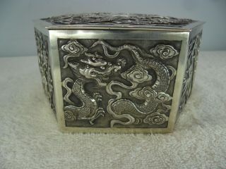 CHINESE Solid Silver DRAGON Table Trinket Box by Wing Chun Hong Kong c1900 11