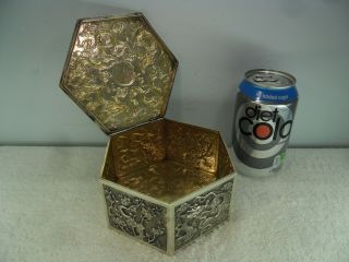 CHINESE Solid Silver DRAGON Table Trinket Box by Wing Chun Hong Kong c1900 2