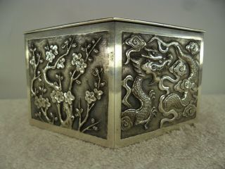 CHINESE Solid Silver DRAGON Table Trinket Box by Wing Chun Hong Kong c1900 4