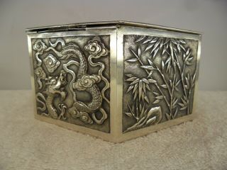 CHINESE Solid Silver DRAGON Table Trinket Box by Wing Chun Hong Kong c1900 6
