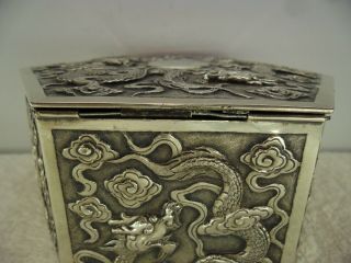 CHINESE Solid Silver DRAGON Table Trinket Box by Wing Chun Hong Kong c1900 7