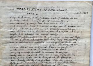 1832 Handwritten Manuscript Lectures James Luce Kingsley Yale Divinity,  Iliad 4