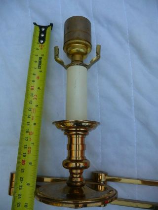 Vintage Pair Large Gilt Brass Study/Library Extendable Wall Lights Candle Sconce 10