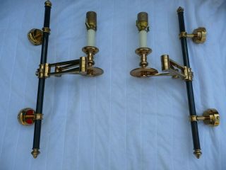 Vintage Pair Large Gilt Brass Study/library Extendable Wall Lights Candle Sconce