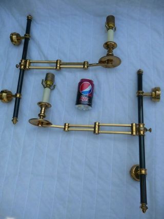 Vintage Pair Large Gilt Brass Study/Library Extendable Wall Lights Candle Sconce 2