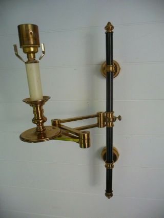 Vintage Pair Large Gilt Brass Study/Library Extendable Wall Lights Candle Sconce 3
