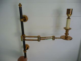 Vintage Pair Large Gilt Brass Study/Library Extendable Wall Lights Candle Sconce 5