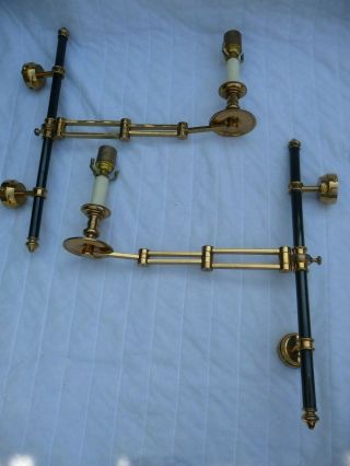 Vintage Pair Large Gilt Brass Study/Library Extendable Wall Lights Candle Sconce 8