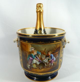 Antique Large Sevres Style Cachepot Hand Paint Ice Bucket Jardiniere 19th Centur