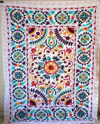 Vintage Suzani Hand Embroidered Quilt Twin Blanket Throw 5 Pc 10