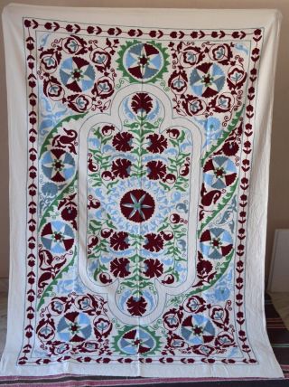 Vintage Suzani Hand Embroidered Quilt Twin Blanket Throw 5 Pc 6