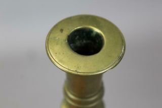 A FINE LATE 17TH C TURNED BRASS CANDLESTICK CONTINENTAL C1690 - 1720 IN OLD PATINA 10