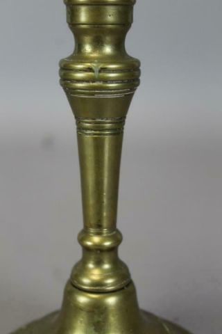 A FINE LATE 17TH C TURNED BRASS CANDLESTICK CONTINENTAL C1690 - 1720 IN OLD PATINA 6