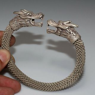 Perfect Medieval Silver Bracelet With Dragon Head