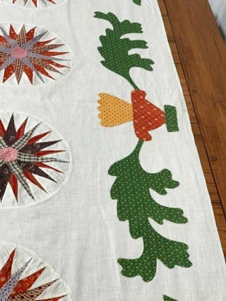 Urns & tulips Border 1850 - 60s Mariners Compass QUILT Top Antique 8