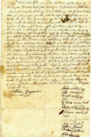 Farmington Connecticut 1770 Petition To Selectmen To Replace A Bridge Over River