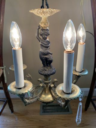 Antique French Victorian Bronze Petite Cherub Chandelier 5 Light 10