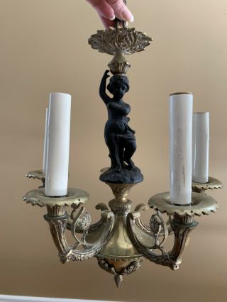 Antique French Victorian Bronze Petite Cherub Chandelier 5 Light