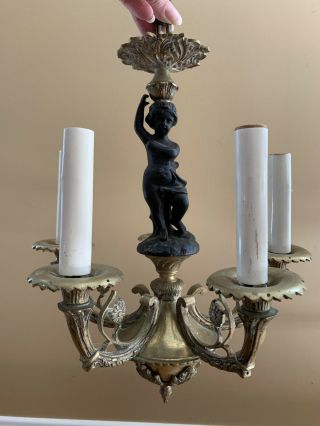 Antique French Victorian Bronze Petite Cherub Chandelier 5 Light 2