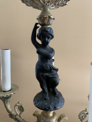 Antique French Victorian Bronze Petite Cherub Chandelier 5 Light 3