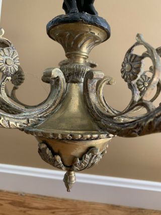 Antique French Victorian Bronze Petite Cherub Chandelier 5 Light 6