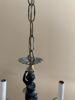 Antique French Victorian Bronze Petite Cherub Chandelier 5 Light 7