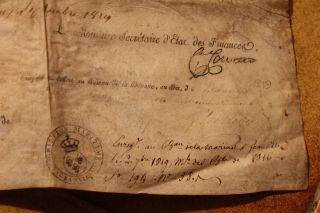 1816 Xxl Manuscript Parchment Naval Certificate Maritime Minister Stamp Marines