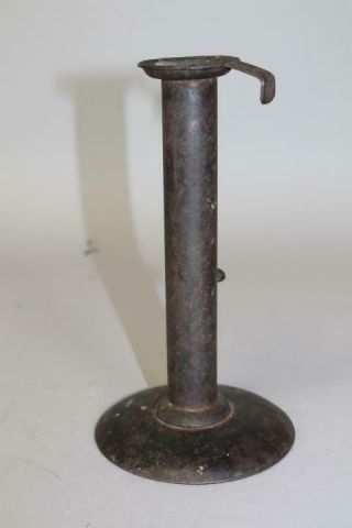 A RARE 18TH C ROLLED IRON HOGSCRAPER CANDLESTICK IN OLD GRUNGY BLACK SURFACE 3