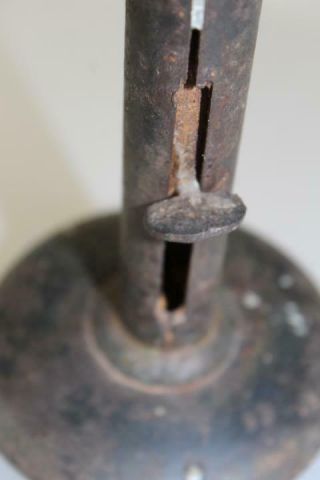 A RARE 18TH C ROLLED IRON HOGSCRAPER CANDLESTICK IN OLD GRUNGY BLACK SURFACE 6