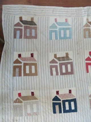 Old Antique QUILT HOUSES HOUSE Hand Stitched Colors 6