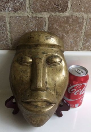 BRONZE OLMEC FUNERAL MASK XTRA BIG AND HEAVY MEXICO XTRA HEAVY 3