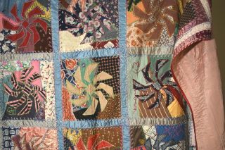 DAZZLING Vintage Pinwheel Crazy Antique Quilt Signed & Dated DENSE EMBROIDERY 12
