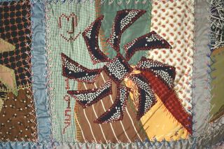 DAZZLING Vintage Pinwheel Crazy Antique Quilt Signed & Dated DENSE EMBROIDERY 9