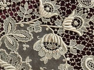 ANTIQUE GUIPURE LACE SHAWL - Embroidery on Silk net 53 
