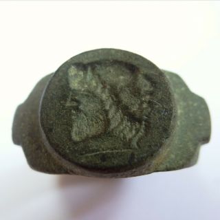 Roman Artifact Bronze Ring With Two Faces God Janus
