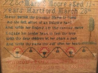 Antique Sampler by Mary S Moore,  age 11,  Hartford March 28,  1802 4