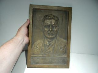 Large President Theodore Teddy Roosevelt High Relief Bronze Plaque - 14 X 9 3/4