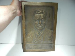 LARGE PRESIDENT THEODORE TEDDY ROOSEVELT HIGH RELIEF BRONZE PLAQUE - 14 X 9 3/4 2