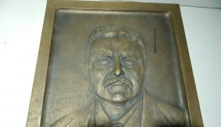 LARGE PRESIDENT THEODORE TEDDY ROOSEVELT HIGH RELIEF BRONZE PLAQUE - 14 X 9 3/4 5
