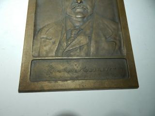 LARGE PRESIDENT THEODORE TEDDY ROOSEVELT HIGH RELIEF BRONZE PLAQUE - 14 X 9 3/4 6