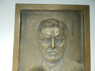 LARGE PRESIDENT THEODORE TEDDY ROOSEVELT HIGH RELIEF BRONZE PLAQUE - 14 X 9 3/4 9