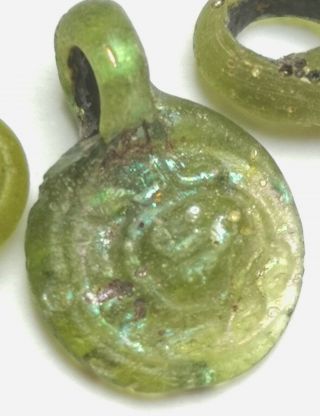 Rare Phoenician Glass Pendant & 3 Beads Historical Jewellery.  Roman Fertility