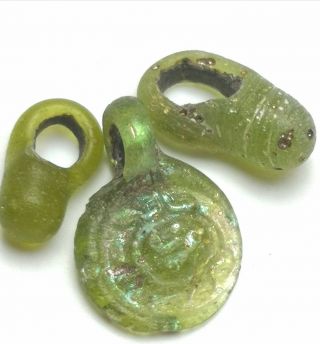 RARE PHOENICIAN Glass PENDANT & 3 beads Historical Jewellery.  ROMAN FERTILITY 4