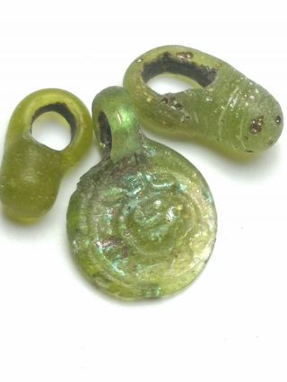 RARE PHOENICIAN Glass PENDANT & 3 beads Historical Jewellery.  ROMAN FERTILITY 5