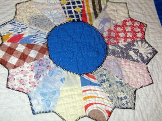 Vintage 30 ' s Grandma ' s Garden Cotton Feed Sack Quilt.  Double Sz.  Hand Quilted 2