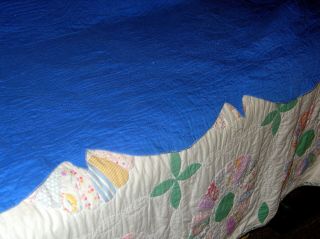 Vintage 30 ' s Grandma ' s Garden Cotton Feed Sack Quilt.  Double Sz.  Hand Quilted 7